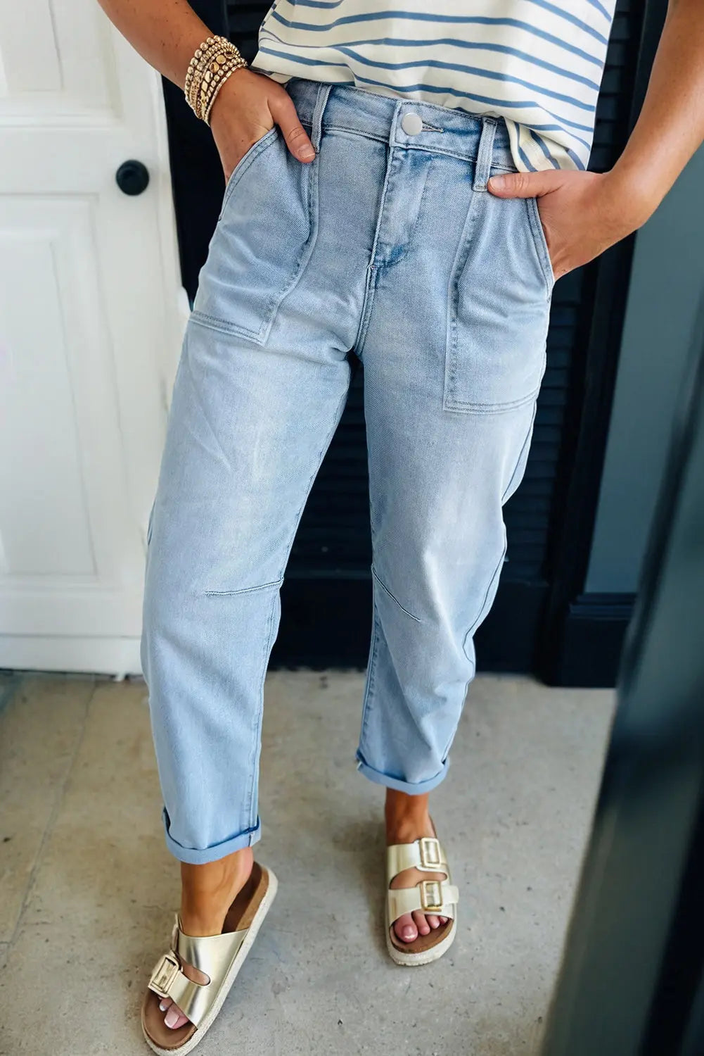 Beau Blue High Rise Barrel Relaxed Patch Pocket Jeans Dear-Lover Dropshipping