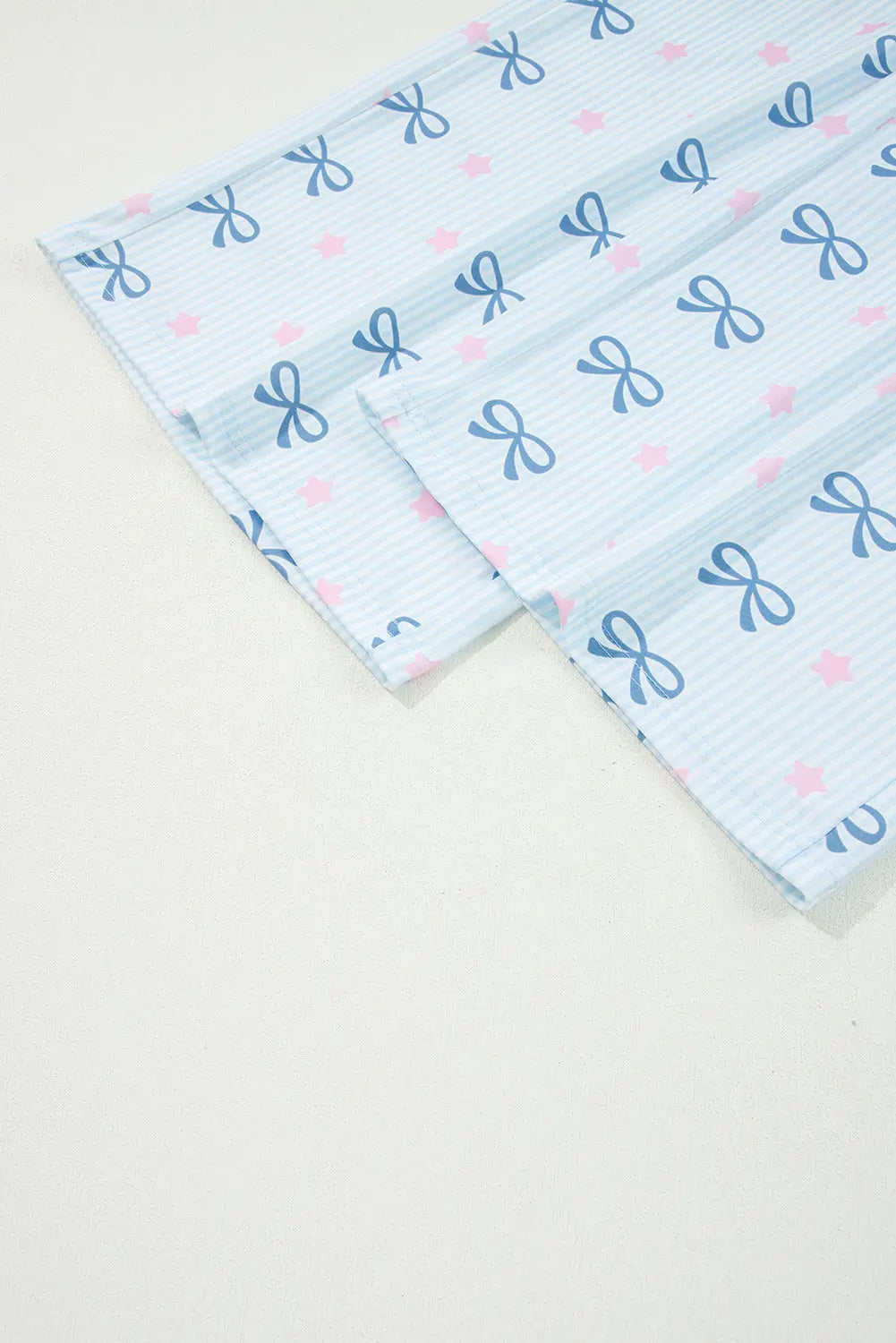 Sky Blue Stripe Bow Star Print Tied Detail 2pcs Lounge Set Dear-Lover Dropshipping