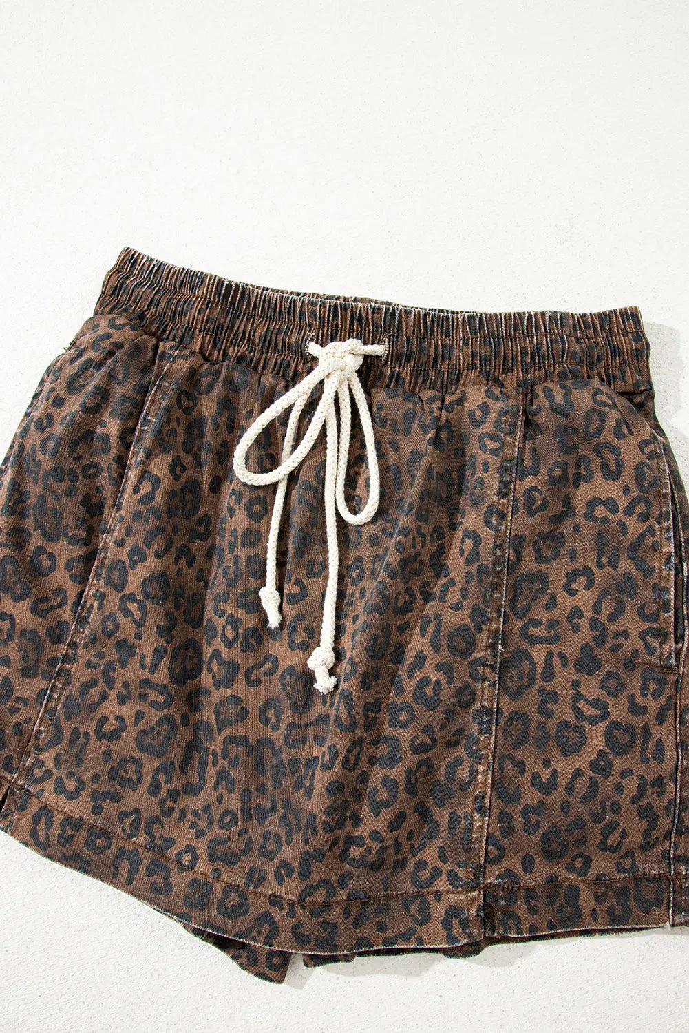 Brown Leopard Print Elastic Waistband Drawstring Denim Skort Dear-Lover Dropshipping