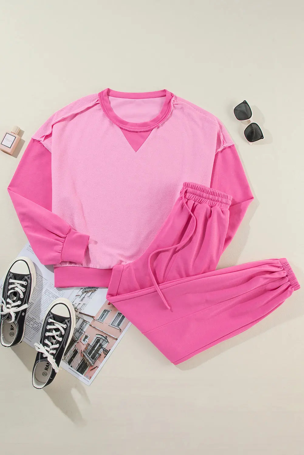 Bonbon Contrast Patchwork Pullover and Drawstring Joggers Set Dear-Lover Dropshipping