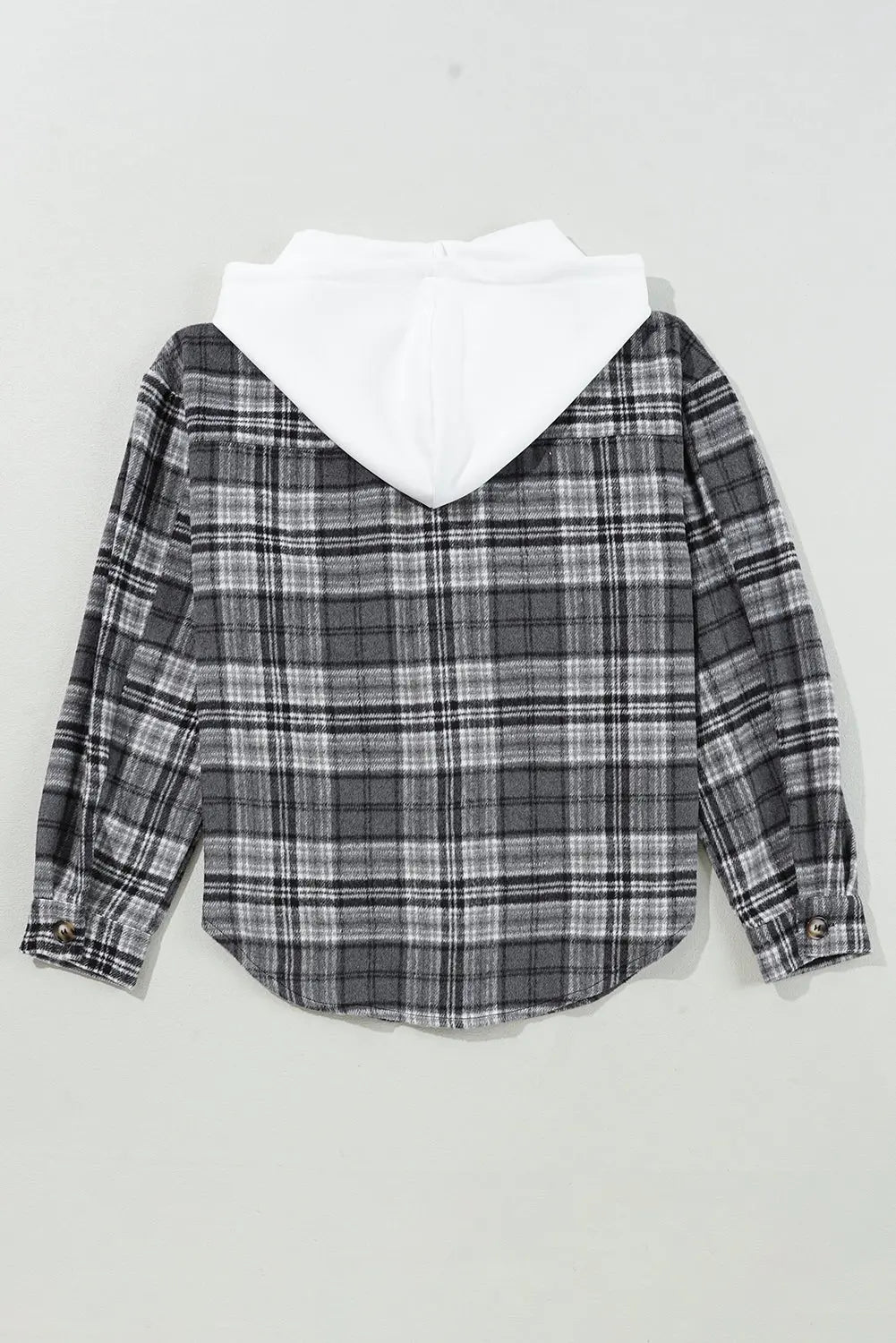 Black Plaid Print Flap Pockets Contrast Hooded Loose Shacket Dear-Lover Dropshipping