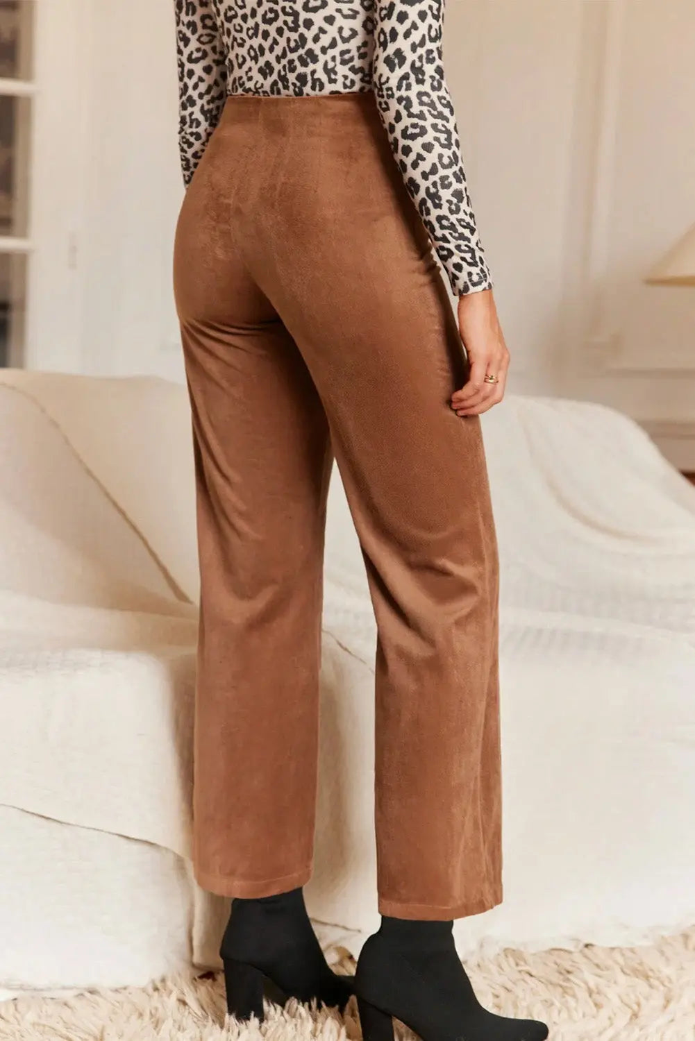 Chestnut Solid Color Double Breasted Straight Leg Pants Dear-Lover Dropshipping