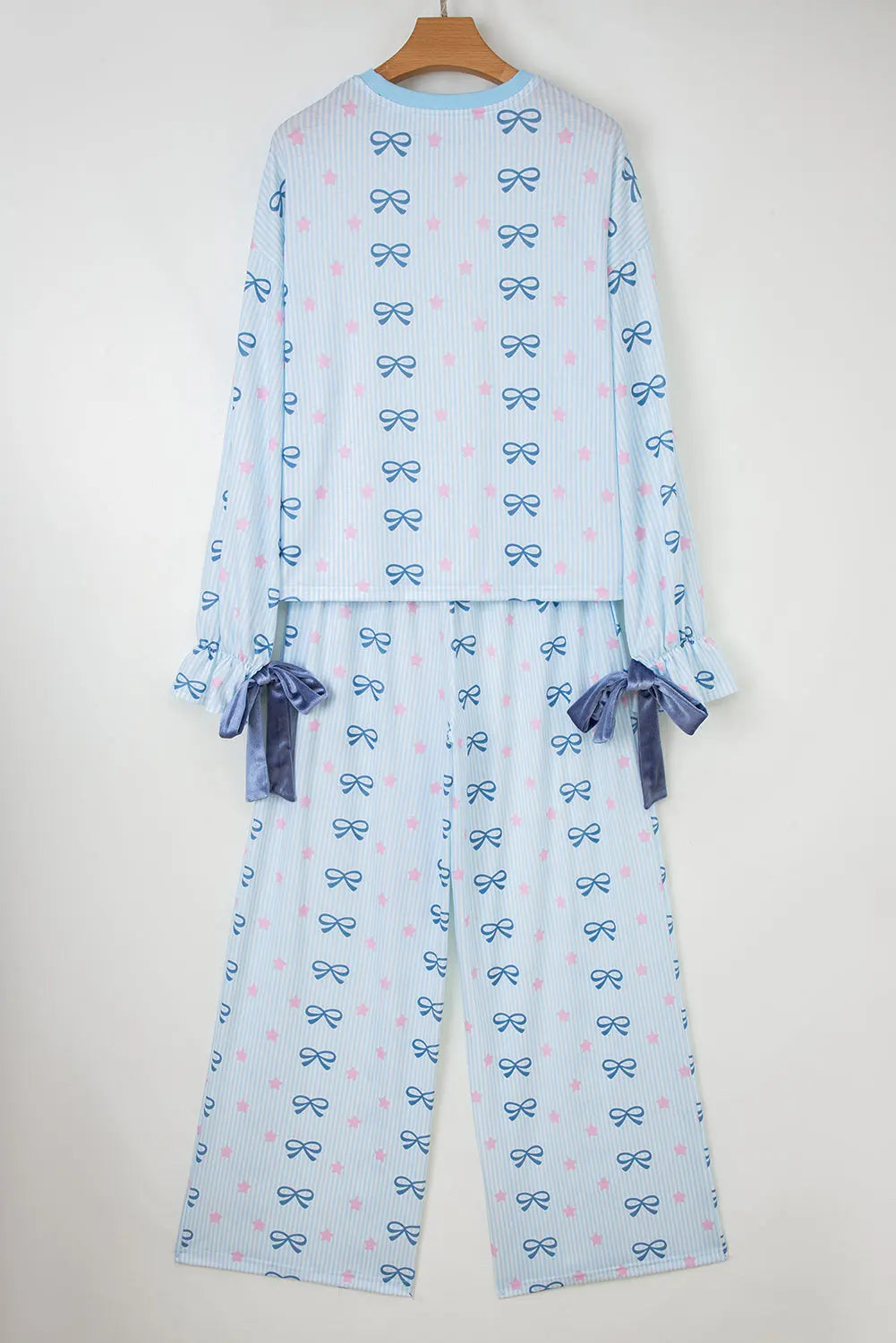 Sky Blue Stripe Bow Star Print Tied Detail 2pcs Lounge Set Dear-Lover Dropshipping