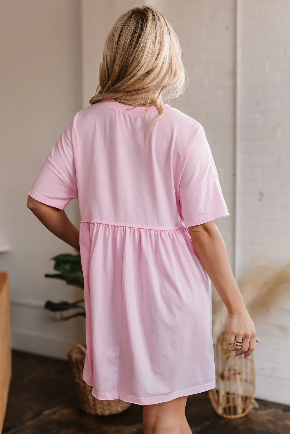 Light Pink Solid Color Pocketed Raw Edge Babydoll Dress Dear-Lover Dropshipping