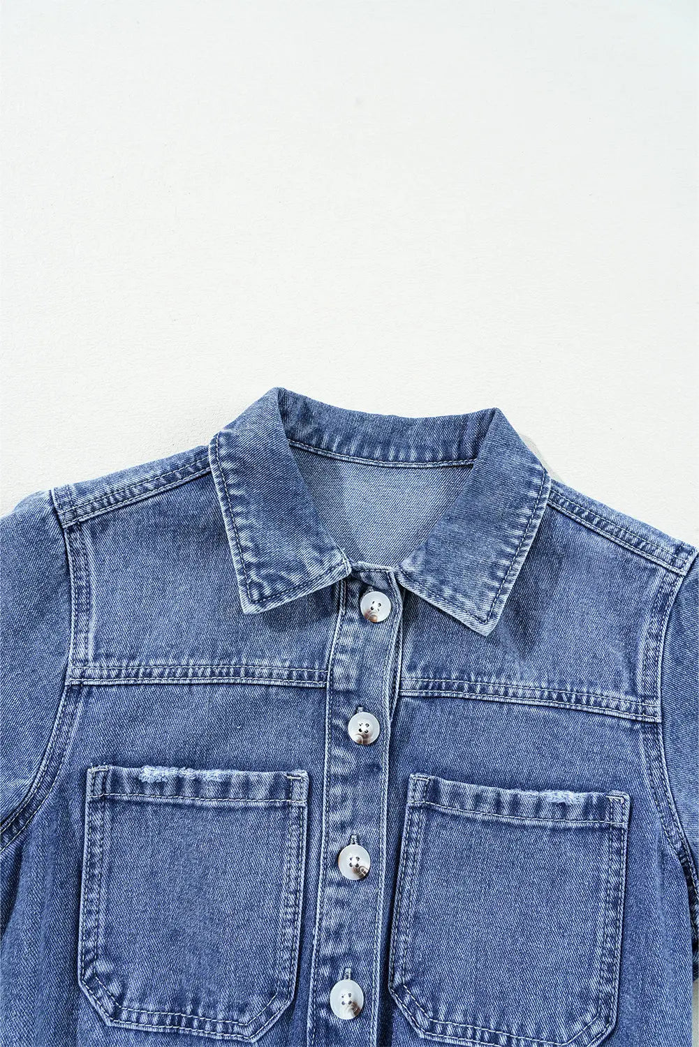 Dusk Blue Chest Pocket Front Buttoned Folded Edge Denim Short Sleeve Romper Dear-Lover Dropshipping