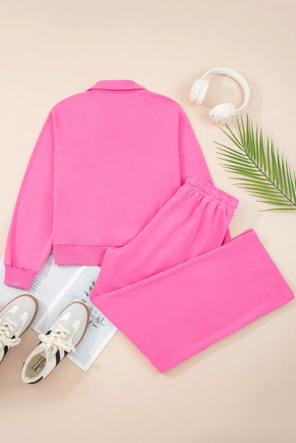 Sachet Pink Solid Color Collared Pullover and Central Seam Pants Set Dear-Lover Dropshipping