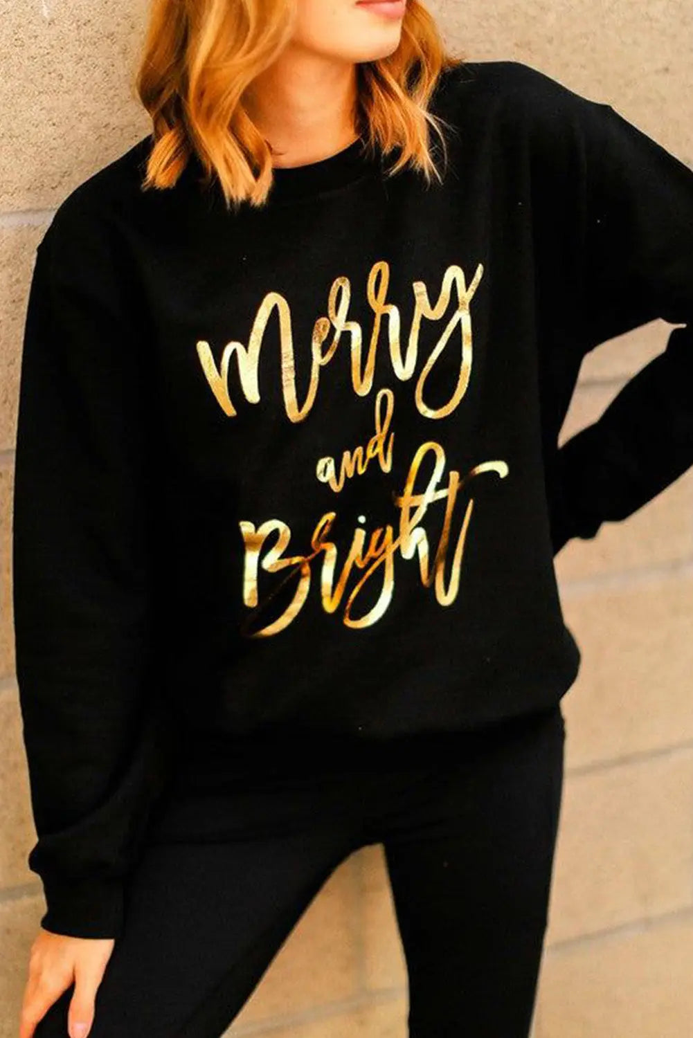 Black Merry & Bright Letter Print Pullover Sweatshirt Dear-Lover Dropshipping