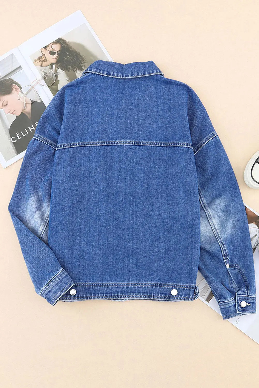 Blue Chest Pockets Drop Shoulder Loose Denim Jacket Dear-Lover Dropshipping