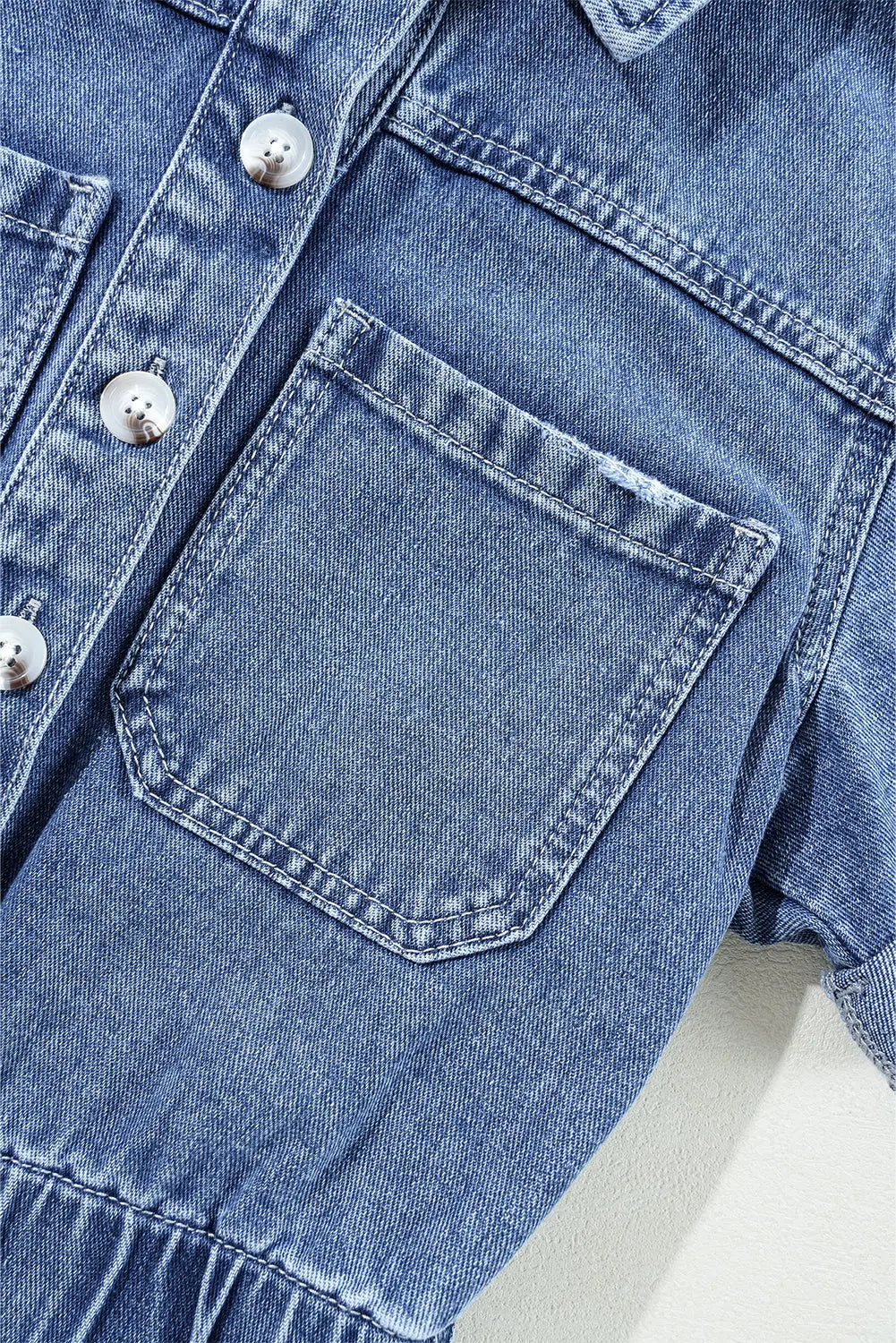 Dusk Blue Chest Pocket Front Buttoned Folded Edge Denim Short Sleeve Romper Dear-Lover Dropshipping