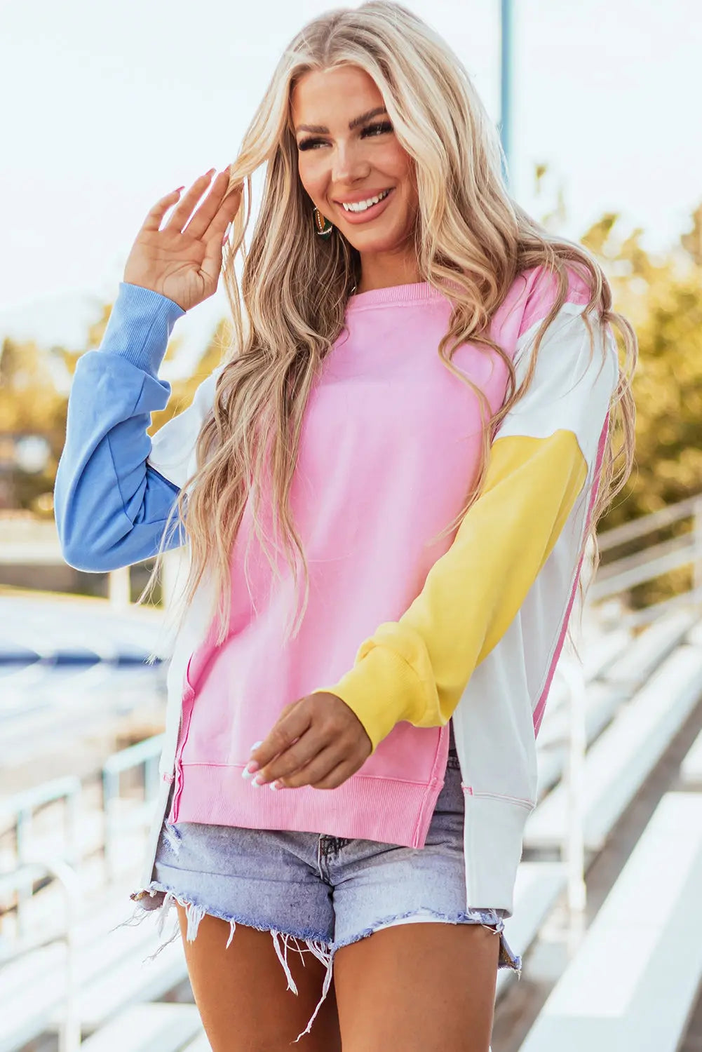 Bonbon Color Block Exposed Seam Side Slits Crewneck Sweatshirt Dear-Lover Dropshipping