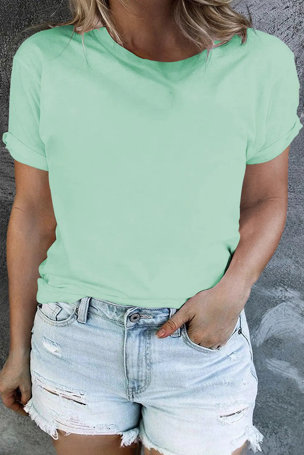 Iceland Blue Round Neck Rolled Sleeve Plus Size T-shirt Dear-Lover Dropshipping