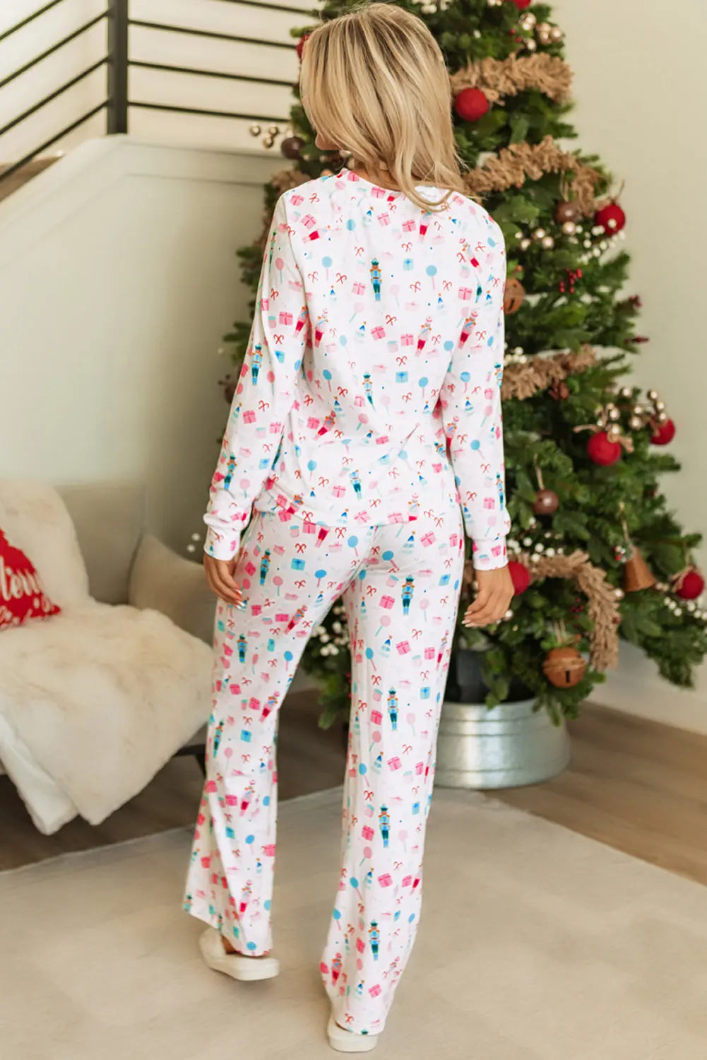 White Christmas Pattern Long Sleeve Top and Wide Leg Pants Set Dear-Lover Dropshipping