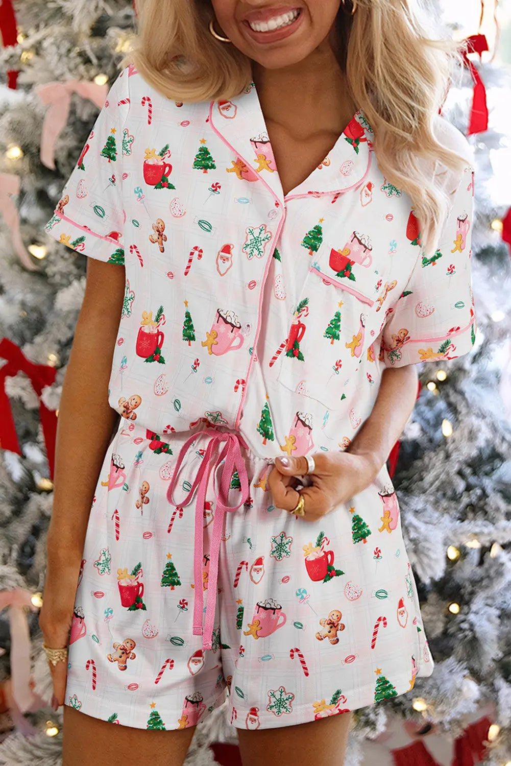 White Christmas Spirits Shirt Style 2pcs Short Pajama Set Dear-Lover Dropshipping