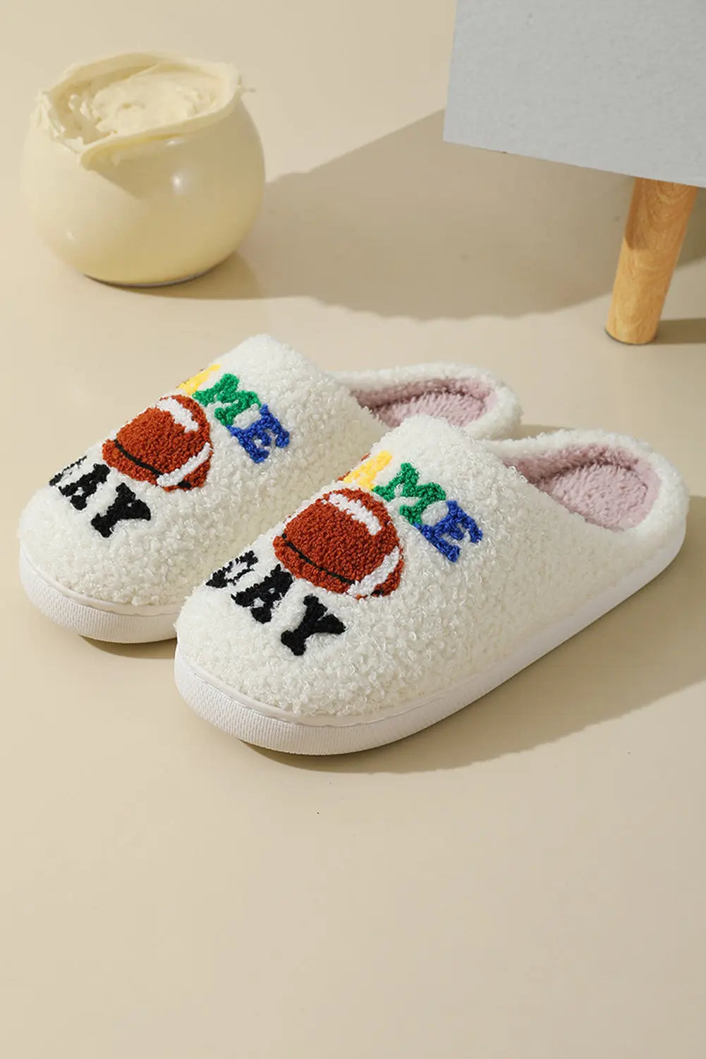 White GAME DAY Rugby Football Plush Slippers Dear-Lover Dropshipping