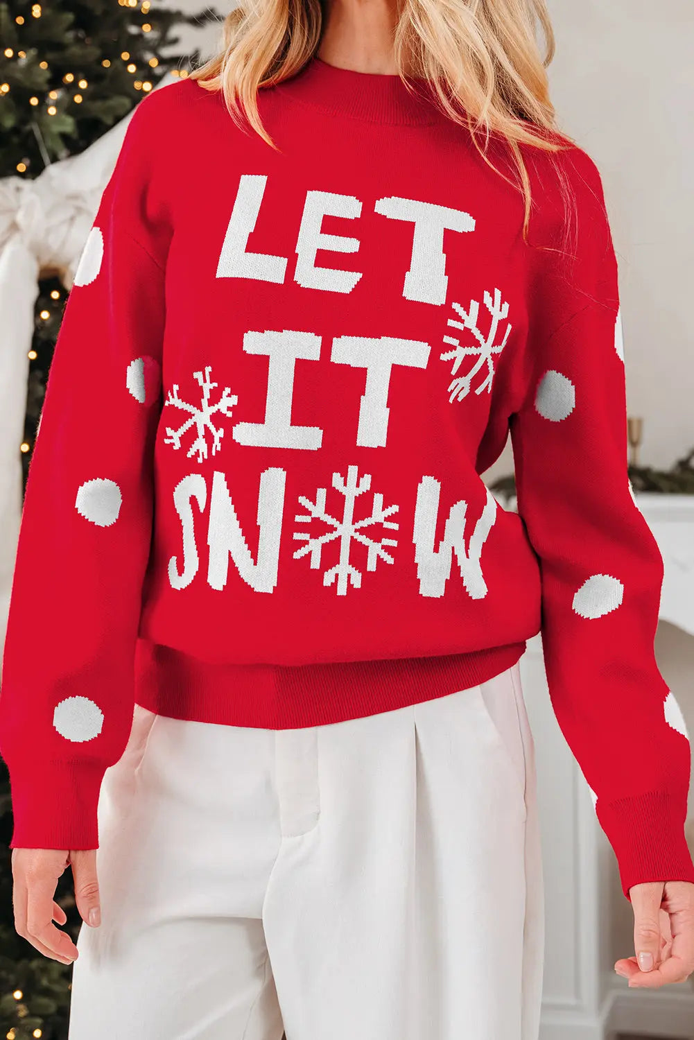 Red Dahlia LET IT SNOW Graphic Christmas Holiday Loose Sweater Dear-Lover Dropshipping
