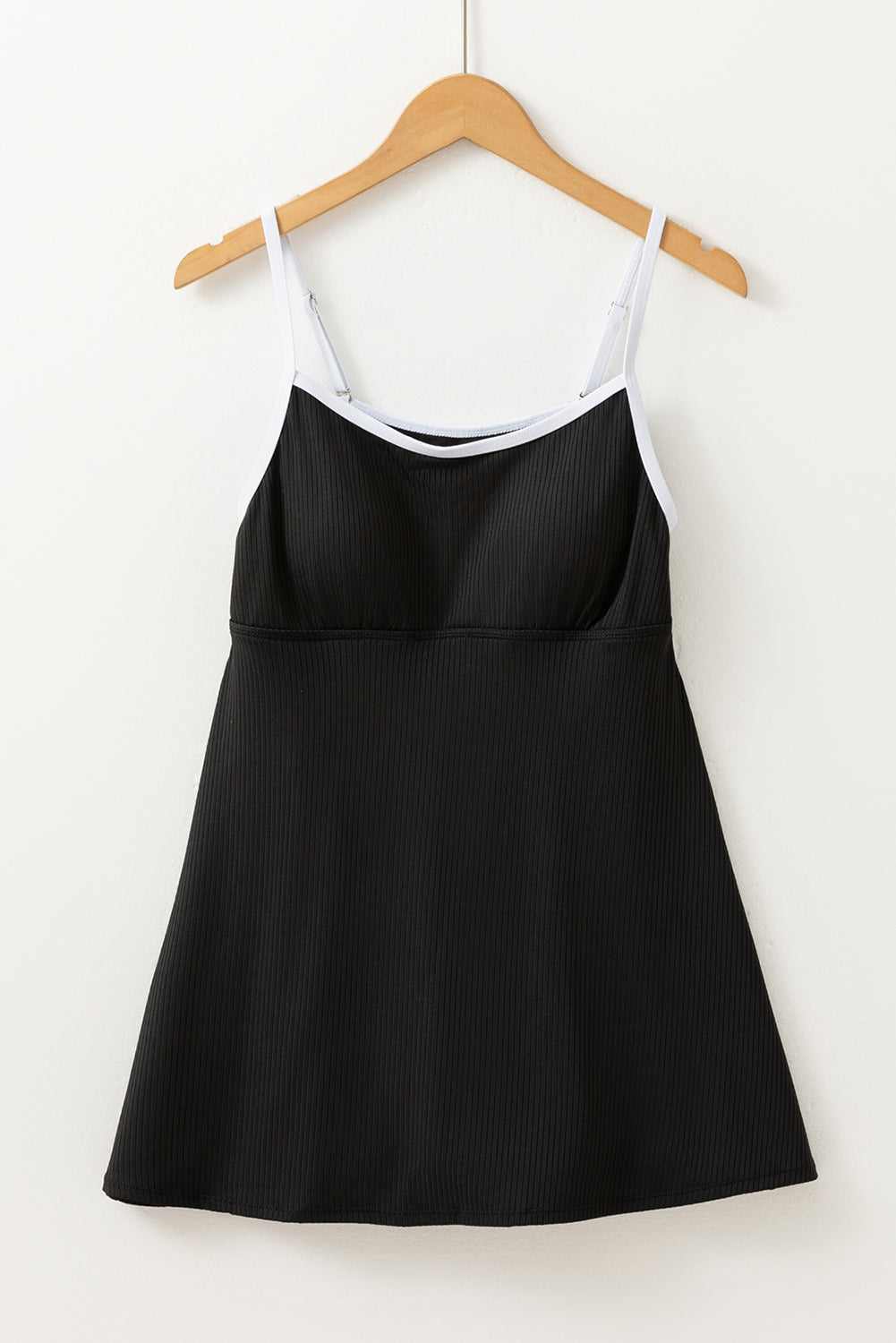Black Color Block Edge Ribbed Pocketed Lined Swim Dress