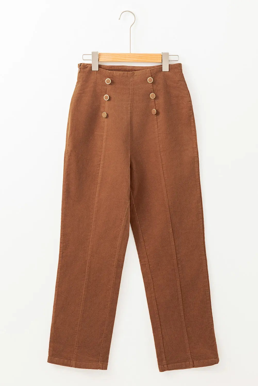 Chestnut Solid Color Double Breasted Straight Leg Pants Dear-Lover Dropshipping