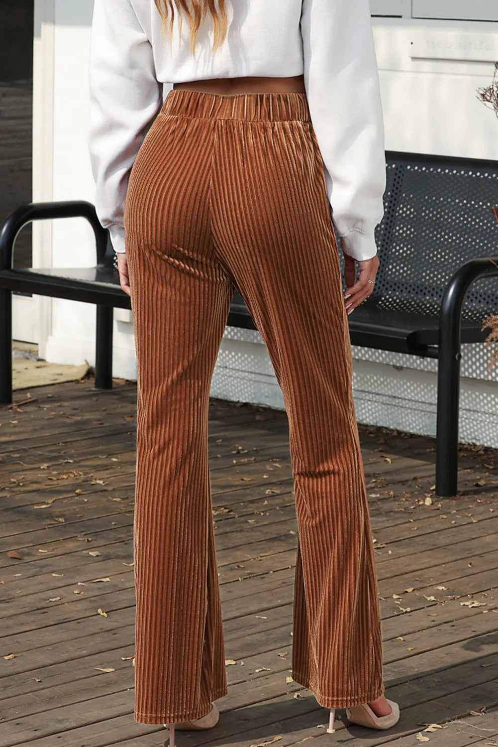 Chestnut Solid Color High Waist Flare Corduroy Pants Dear-Lover Dropshipping