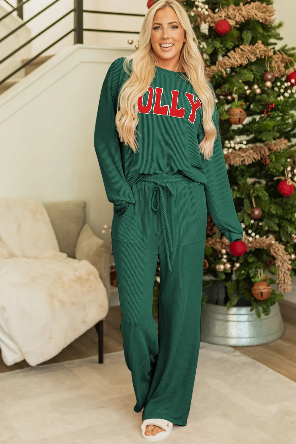 Evergreen JOLLY Corded Long Sleeve Top and Pockets Pants Set Dear-Lover Dropshipping