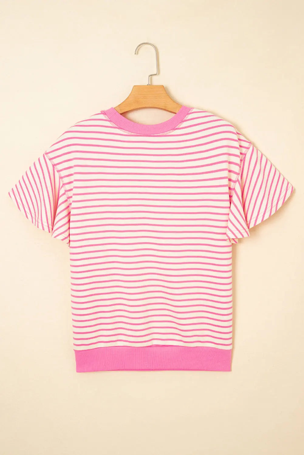Sachet Pink Contrast Detail Striped Ruffle Short Sleeve Top Dear-Lover Dropshipping