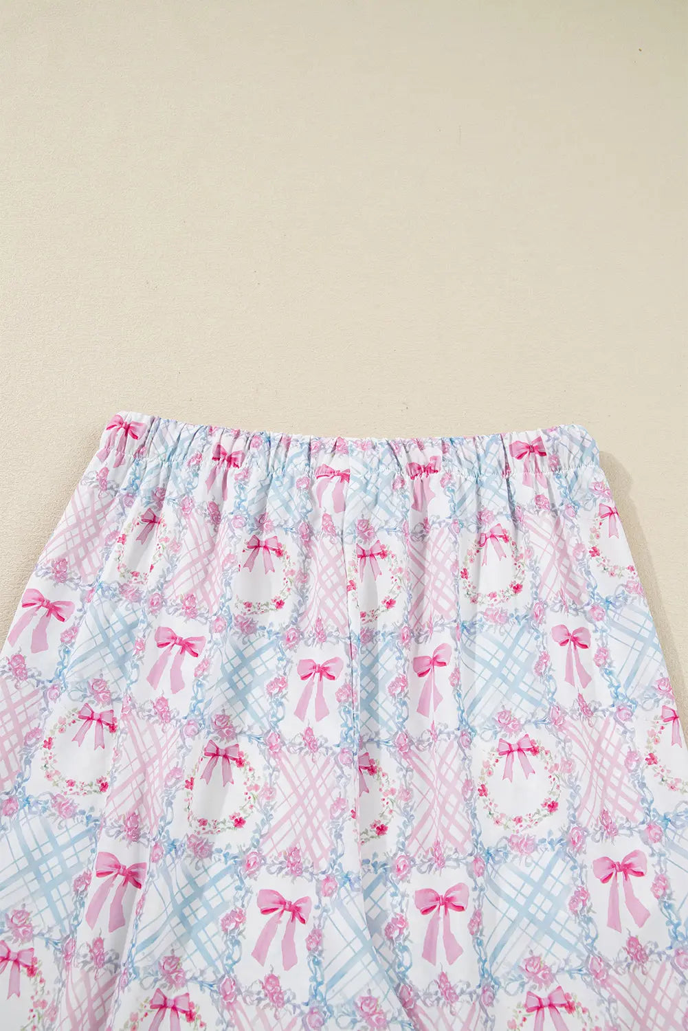 Pink Bow Wreath Pattern Christmas Holiday Tied Front Long Sleeve 2pcs Pajama Set Dear-Lover Dropshipping