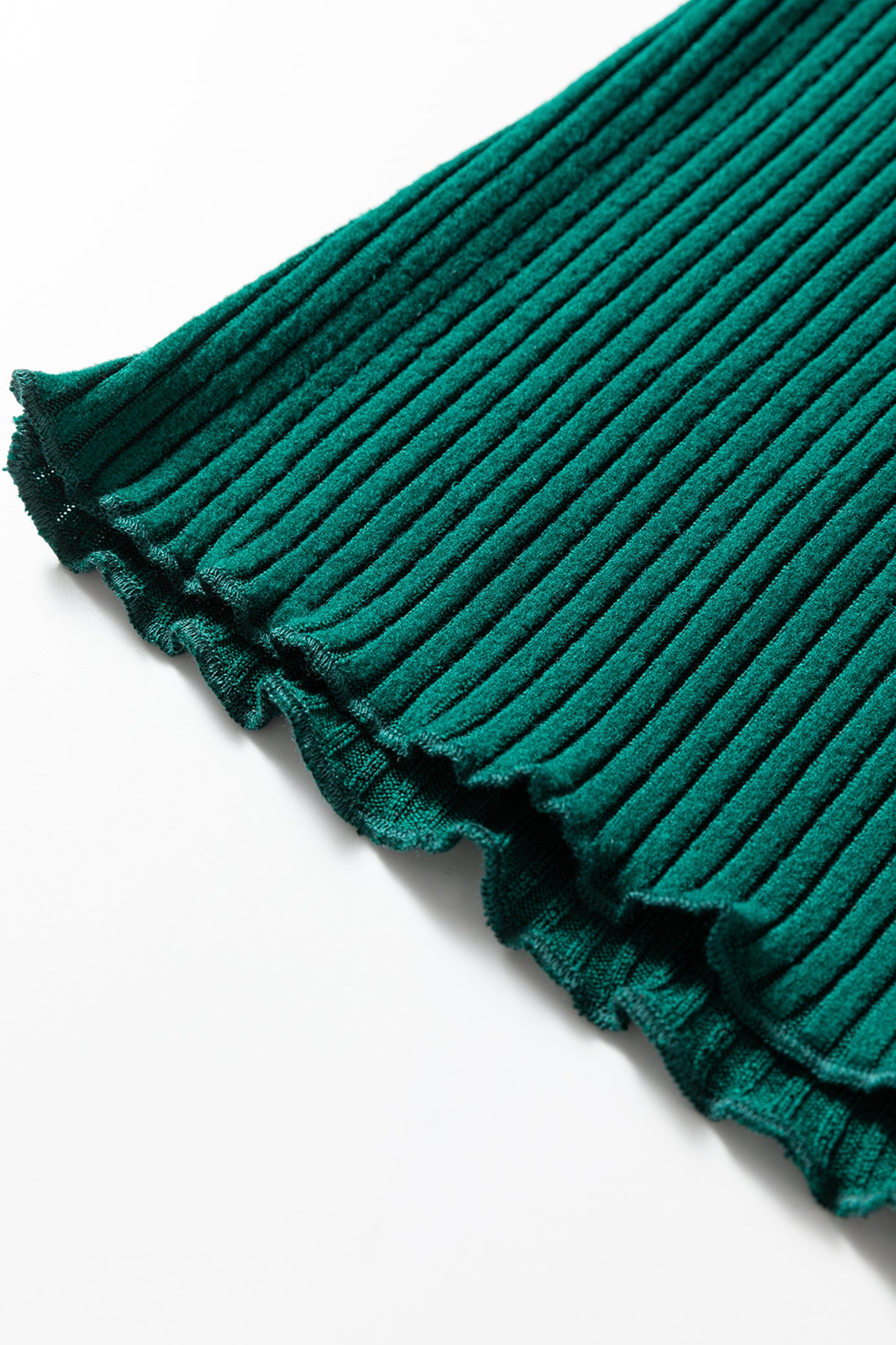 Skobeloff Lace Neckline Button Decor Lettuce Edge Long Sleeve Ribbed Top