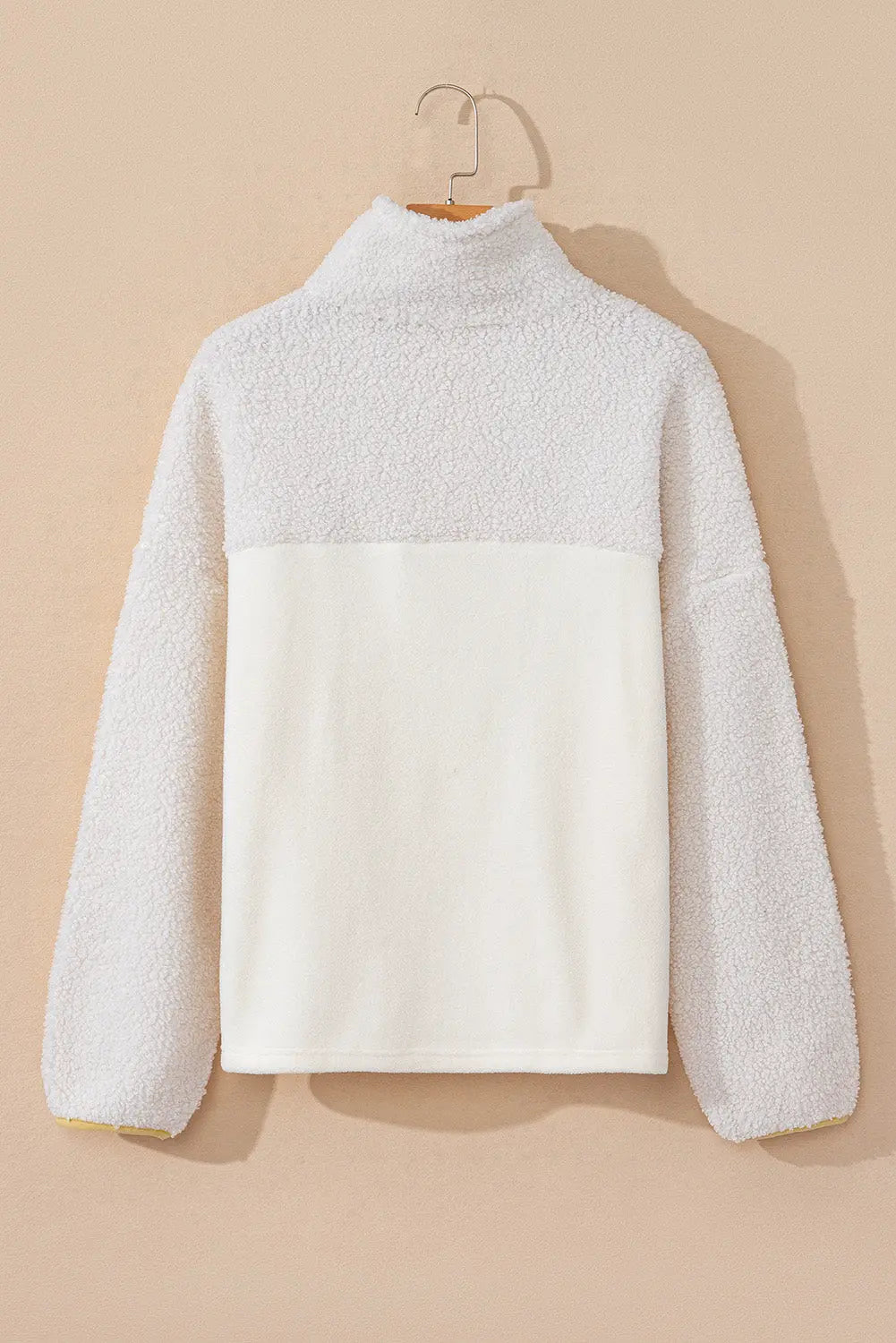 Beige Fleece Colorblock Trim Buttons Collar Sweatshirt with Pocket Dear-Lover Dropshipping