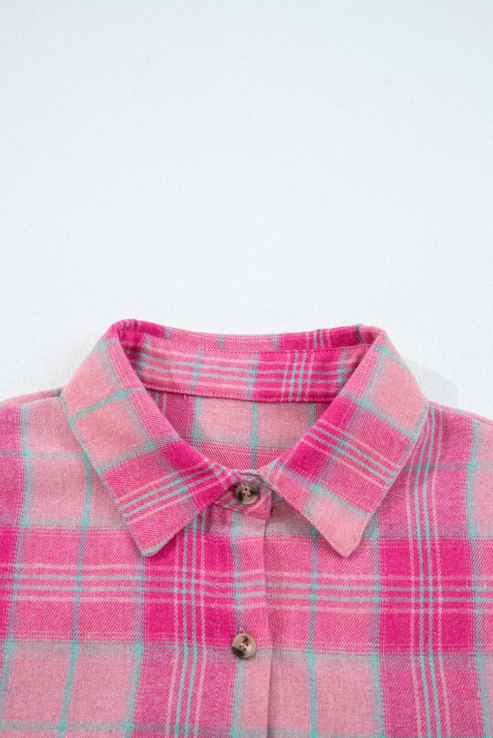 Sachet Pink Plaid Print Rounded Hem Long Sleeve Shirt with Pockets Dear-Lover Dropshipping