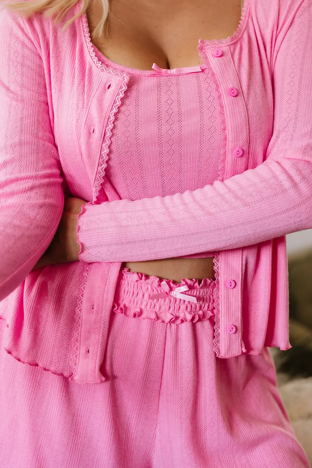 Bonbon Delicate Texture Cropped Cami Shorts and Cardigan 3pcs Lounge Set Dear-Lover Dropshipping