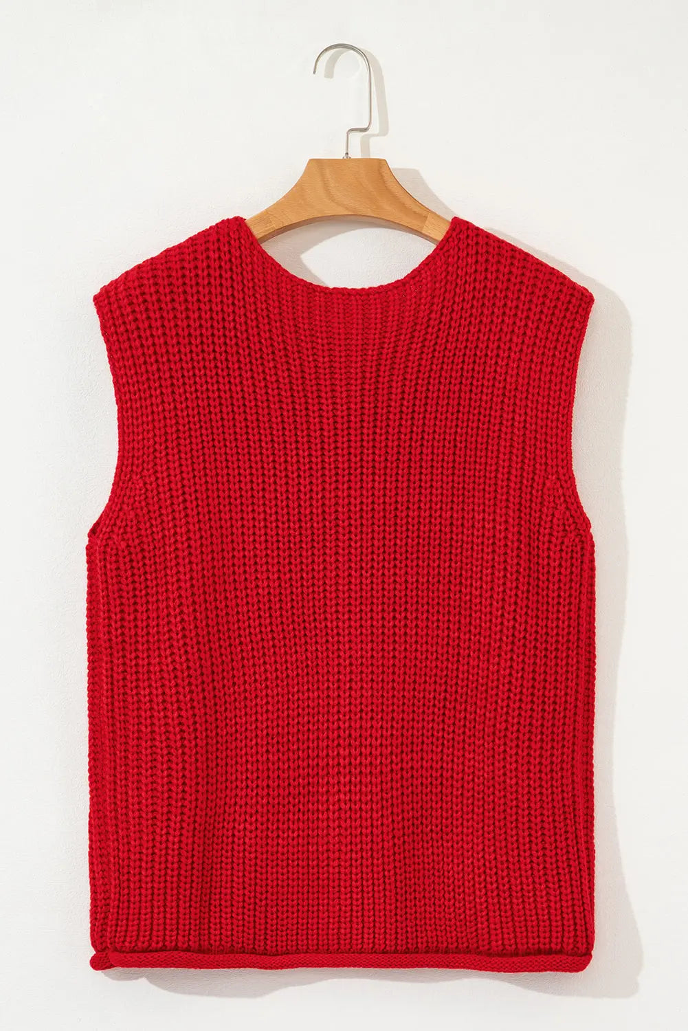 Fiery Red Solid Textured Knit Side Pockets Buttoned Sweater Vest Dear-Lover Dropshipping