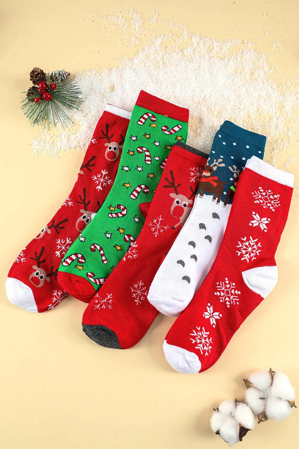 Fiery Red 5 Pairs/Set Christmas Cartoon Elk Soft Socks Set with Box Dear-Lover Dropshipping