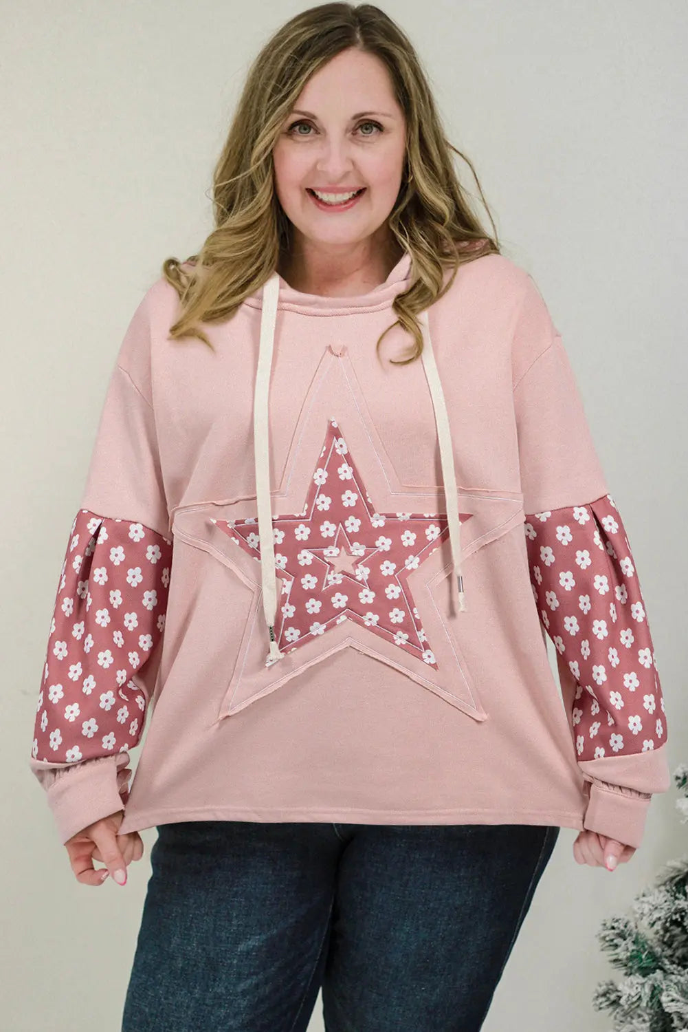 Delicacy Star Patch Graphic Floral Color Block Drawstring Plus Size Hoodie Dear-Lover Dropshipping