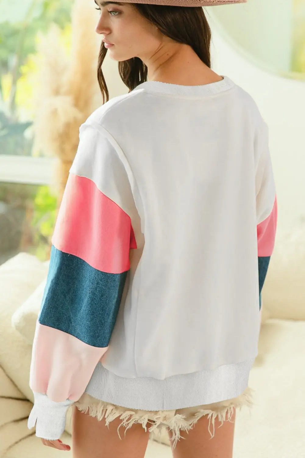 White French Terry Color Block Long Sleeve Top Dear-Lover Dropshipping