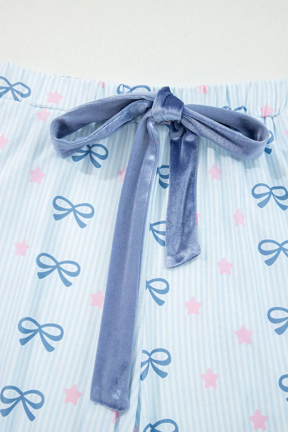 Sky Blue Stripe Bow Star Print Tied Detail 2pcs Lounge Set Dear-Lover Dropshipping
