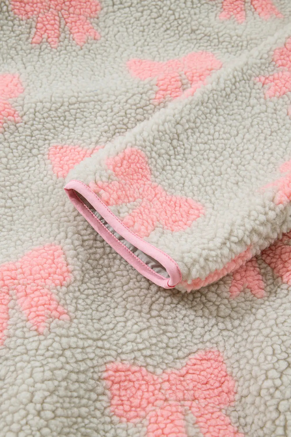 Gray Bow Sherpa Quarter Zip Drop Shoulder Baggy Sweatshirt Dear-Lover Dropshipping