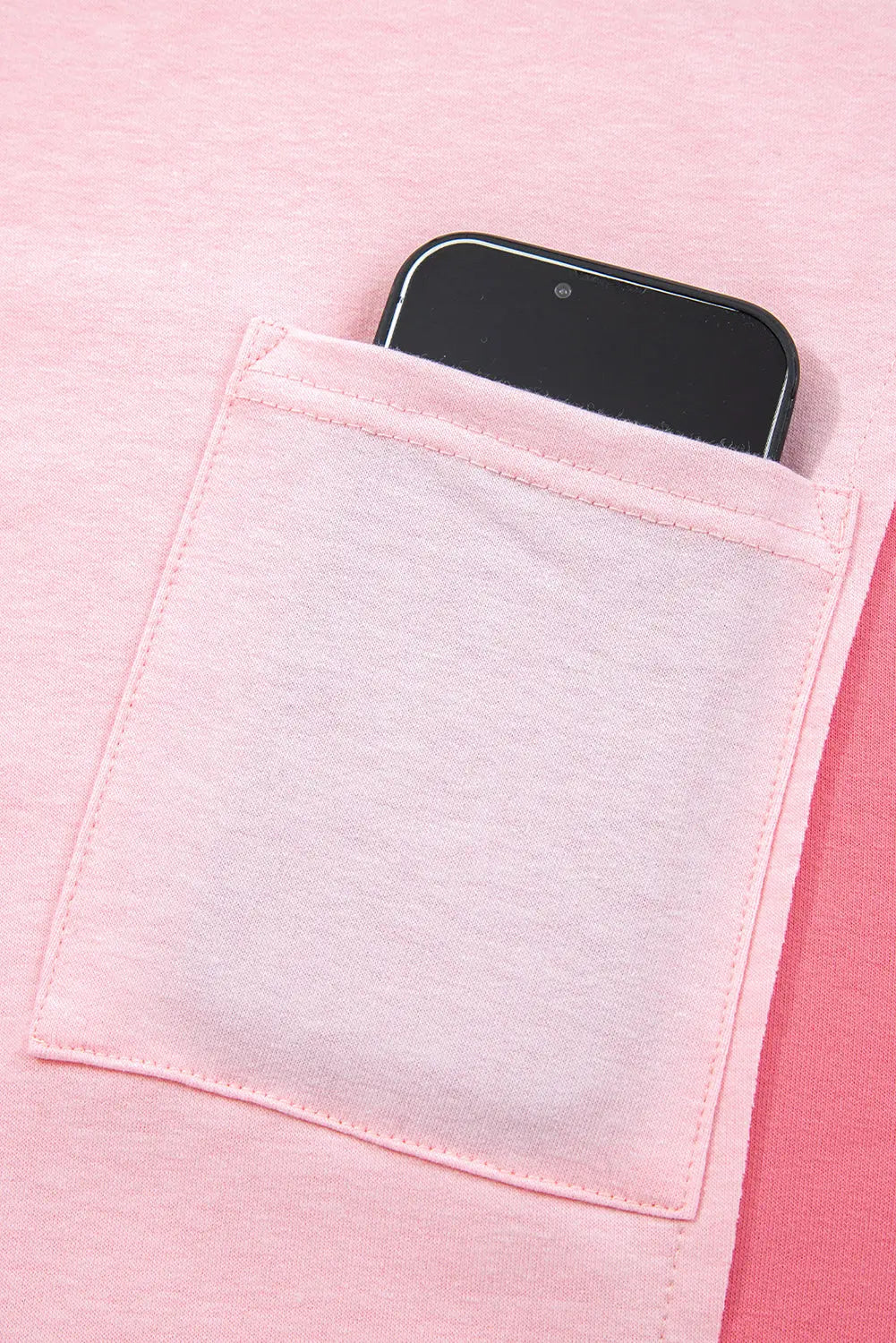 Light Pink Floral Colorblock Patchwork Chest Pocket Notched Neck Long Sleeve Top Dear-Lover Dropshipping