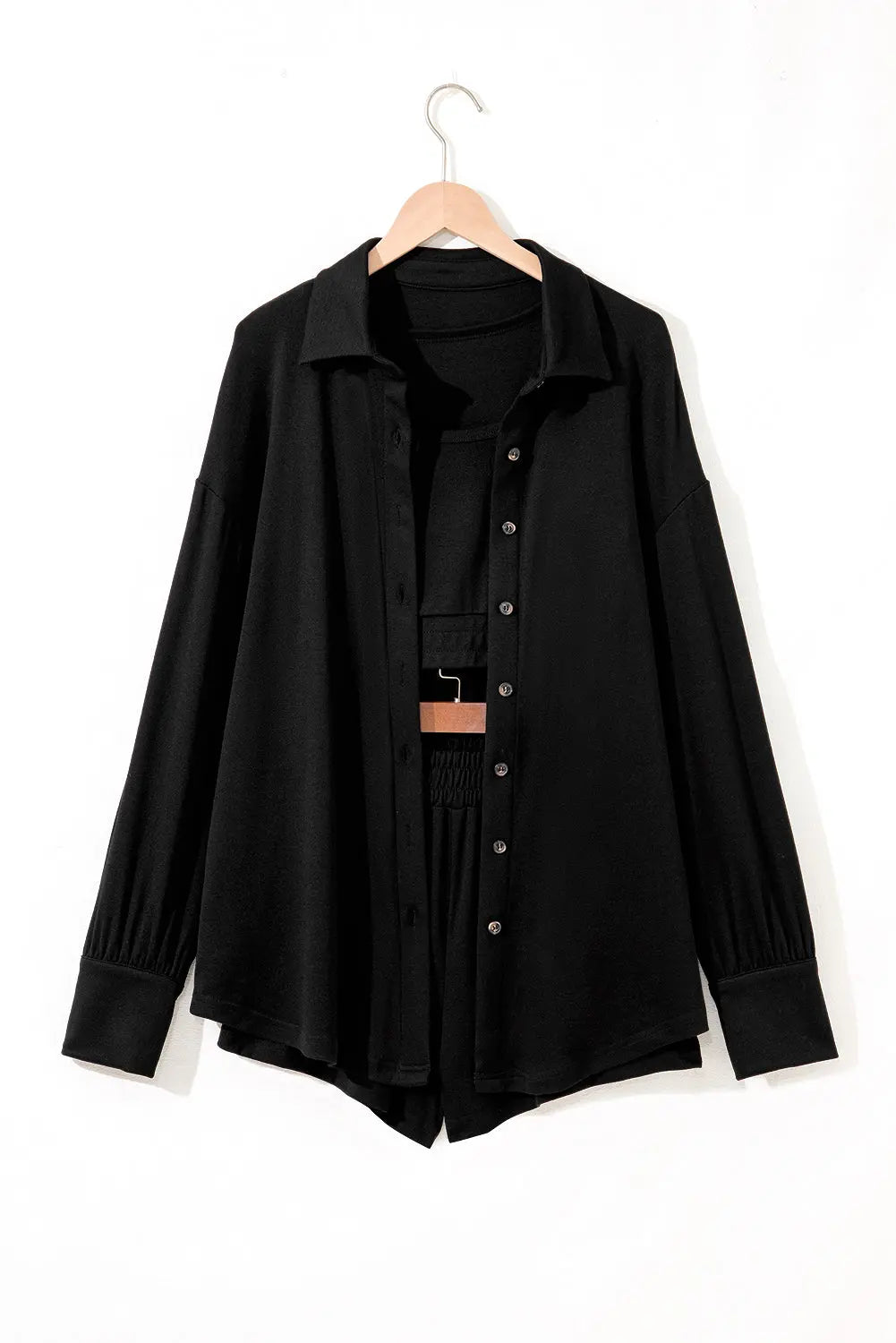 Black 3 Pcs Crop Tank Top Shorts with Cardigan Lounge Set Dear-Lover Dropshipping