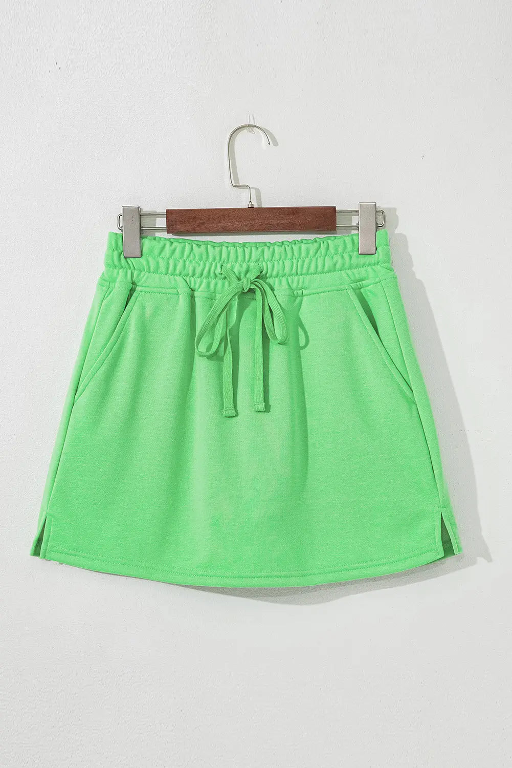 Light Green French Terry Drawstring Elastic Waistband Mini Skort with Pockets Dear-Lover Dropshipping