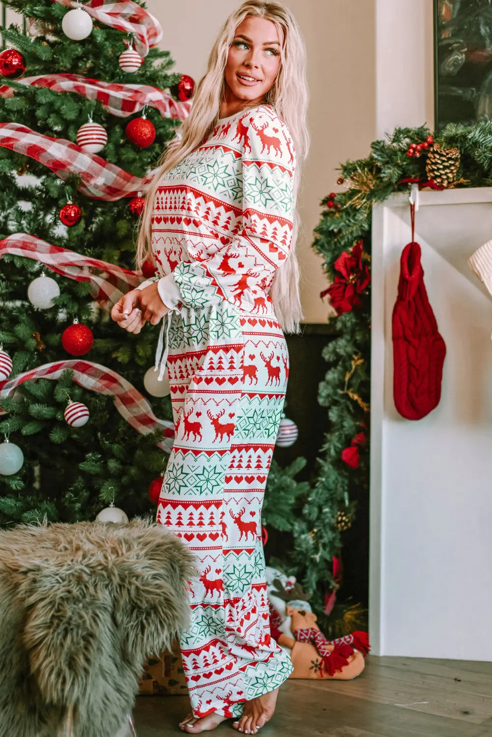 White Christmas Print Pullover and Pants Lounge Set Dear-Lover Dropshipping