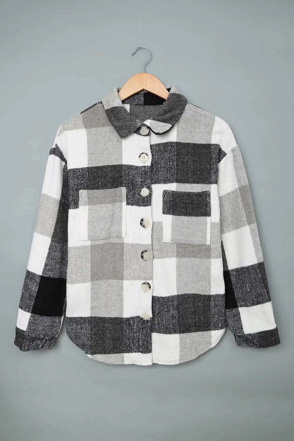 Gray Plaid Color Block Buttoned Long Sleeve Jacket with Pocket Dear-Lover Dropshipping