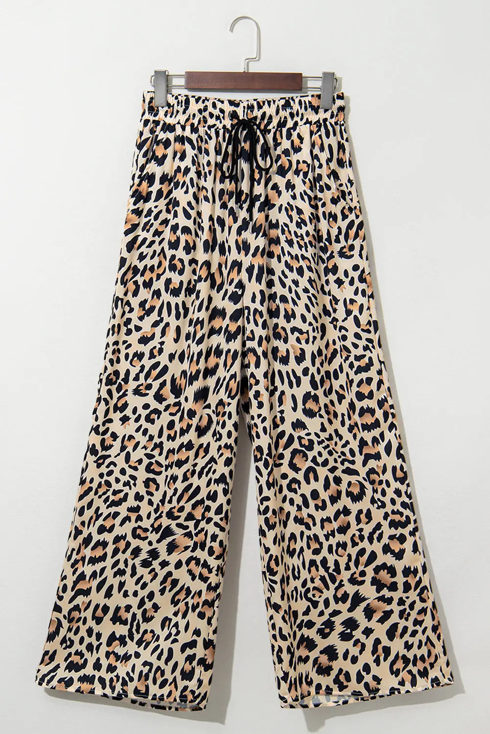 Parchment Leopard Drawstring Elastic Waistband Flowy Wide Leg Pants Dear-Lover Dropshipping