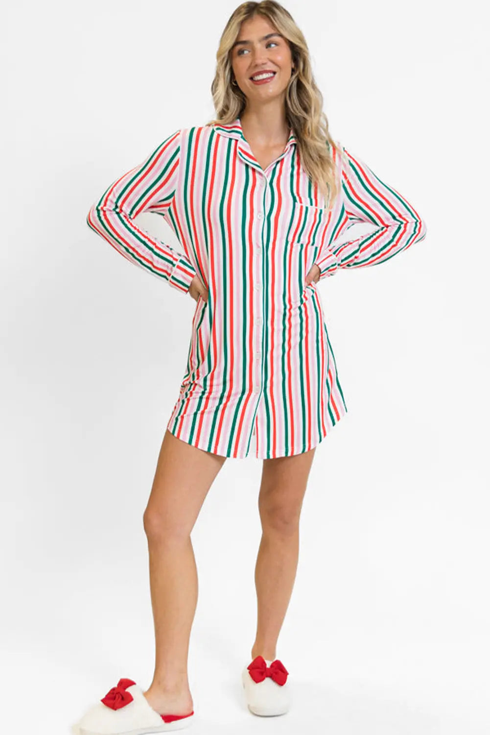 Pink Stripe Christmas Long Sleeve Shirt Style Lounge Dress Dear-Lover Dropshipping