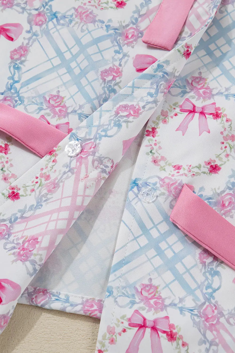 Pink Bow Wreath Pattern Christmas Holiday Tied Front Long Sleeve 2pcs Pajama Set Dear-Lover Dropshipping