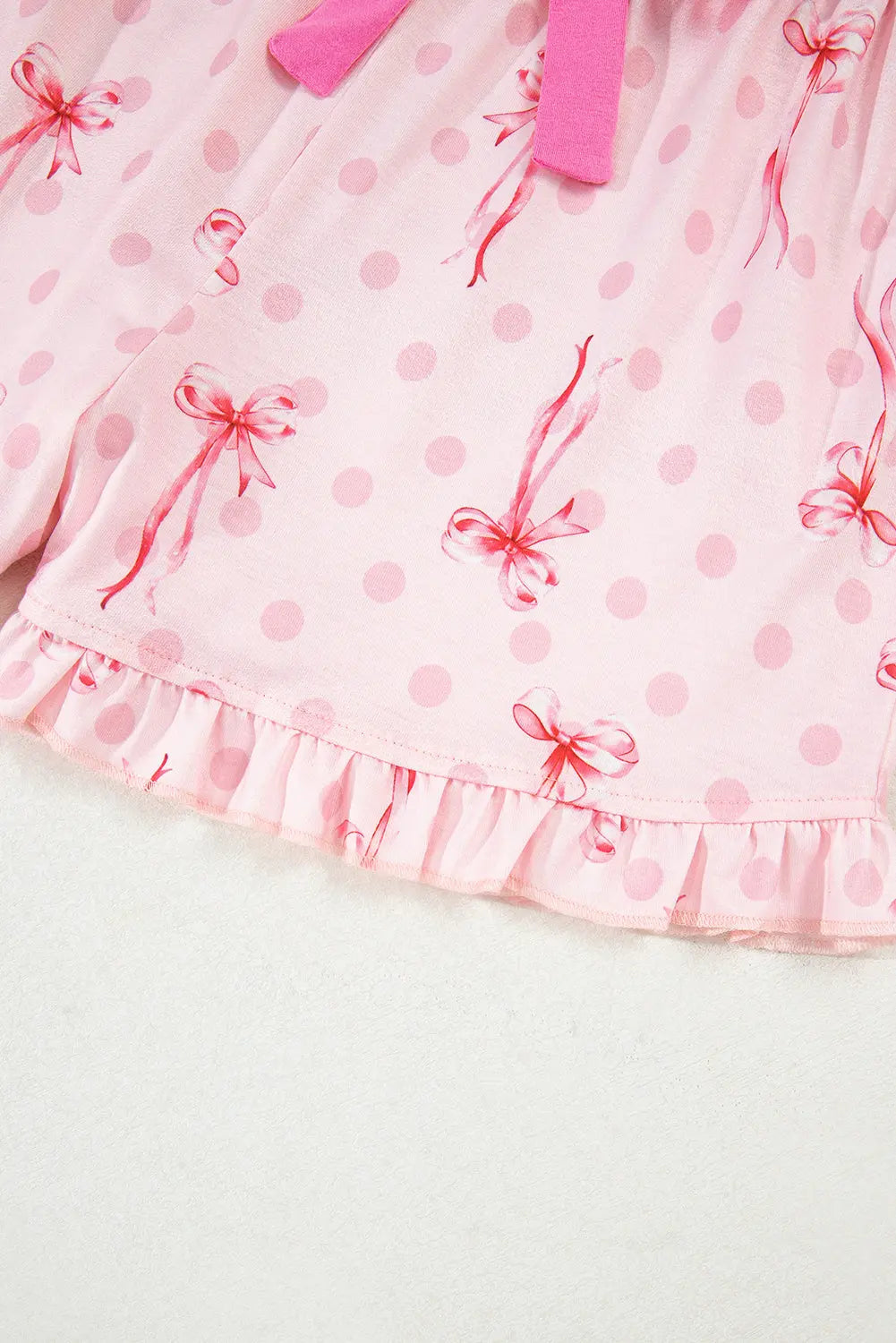 Pink Bow Print Contrast Pipping Short Pajamas Set Dear-Lover Dropshipping