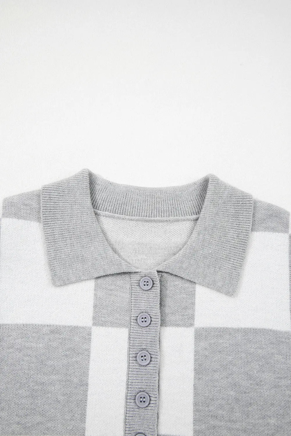 Gray Plus Size Checkered Pattern Button Polo Collar Split Sweater Dear-Lover Dropshipping