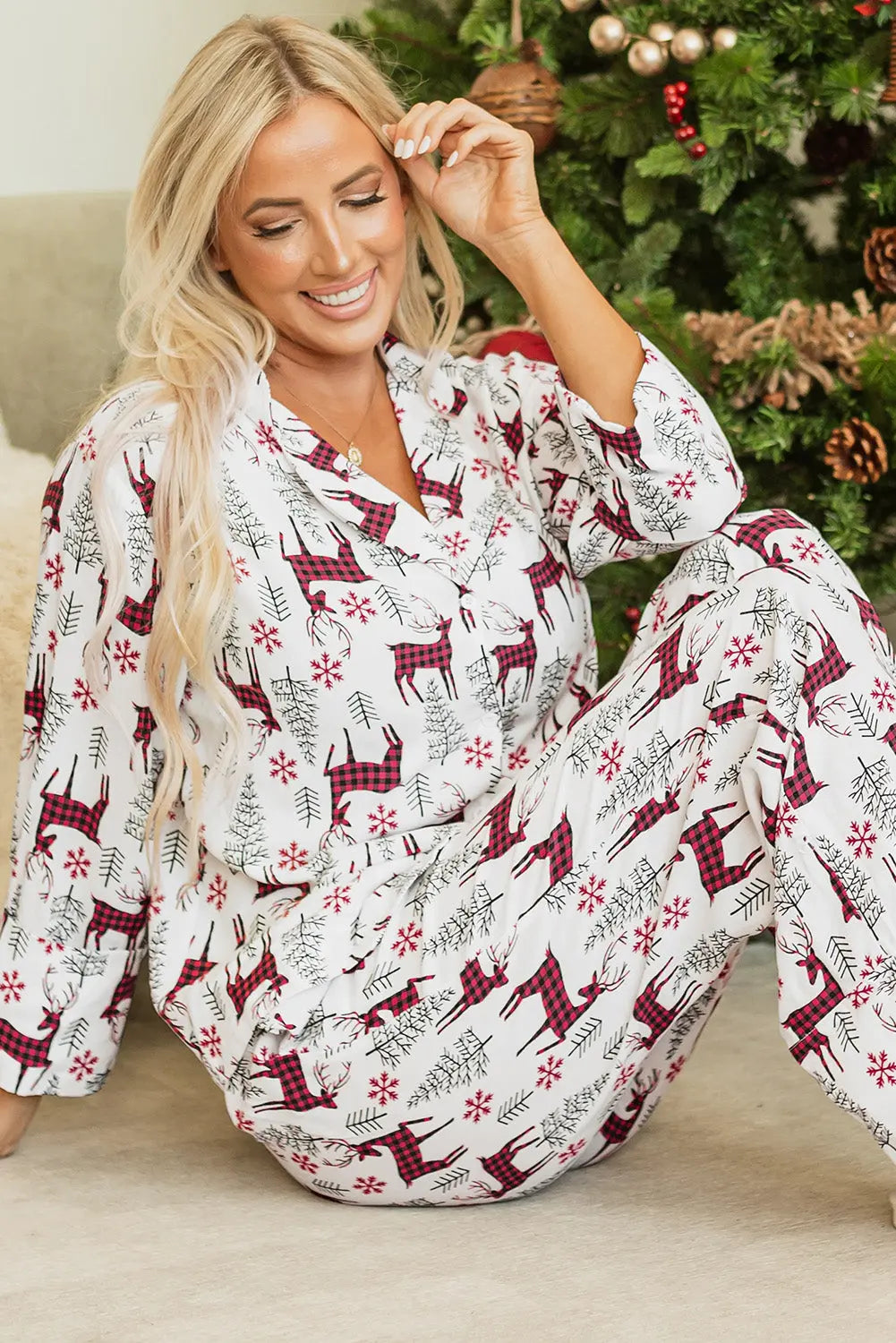 White Christmas Printed Shirt and Pants Pajama Set Dear-Lover Dropshipping