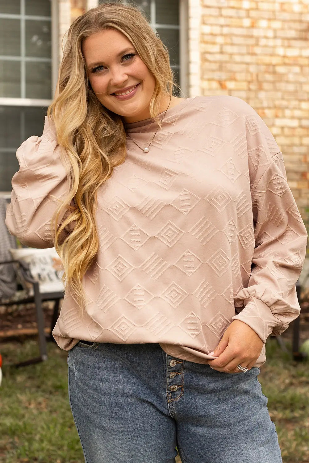 Parchment Plus Size Textured Drop Shoulder Crew Neck Sweatshirt Dear-Lover Dropshipping