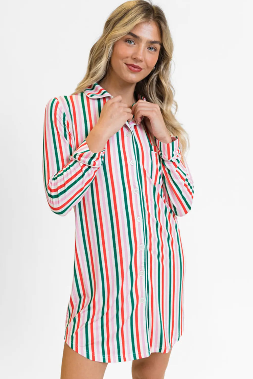Pink Stripe Christmas Long Sleeve Shirt Style Lounge Dress Dear-Lover Dropshipping