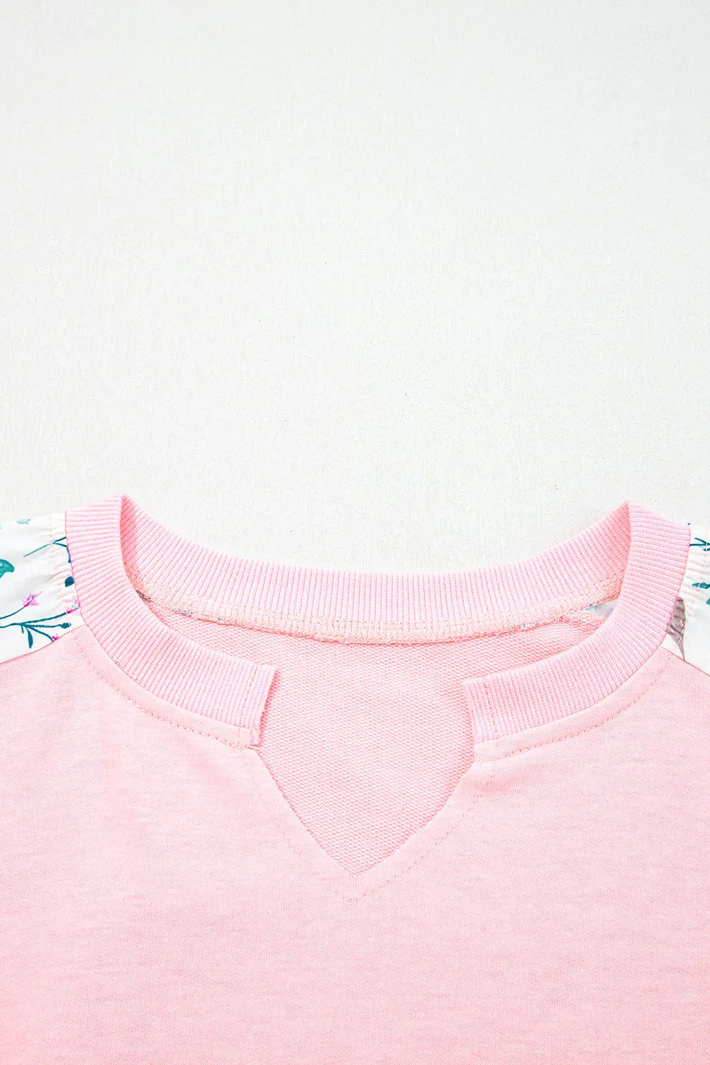 Light Pink Floral Colorblock Patchwork Chest Pocket Notched Neck Long Sleeve Top Dear-Lover Dropshipping