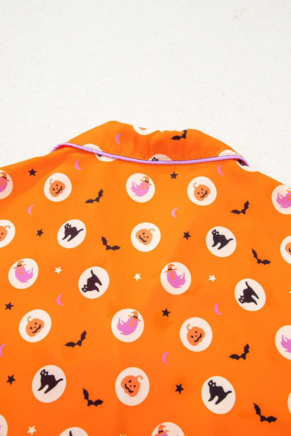Orange Halloween Print Lapel Shirt Long 2pcs Pajama Set Dear-Lover Dropshipping